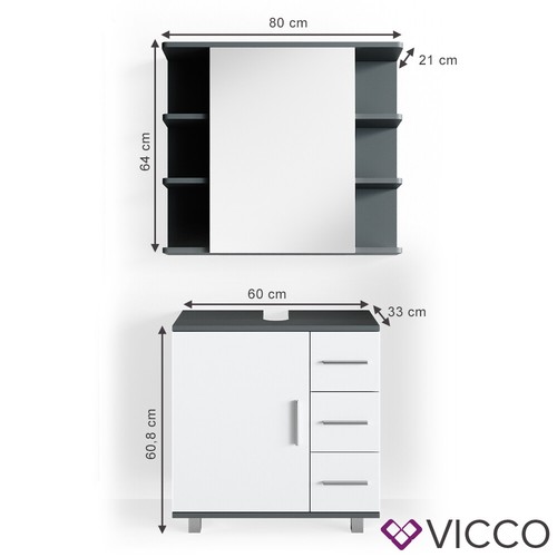 Conjunto de muebles de baño VICCO ILIAS blanco antracita - 2 piezas - Imagen 3 de 8