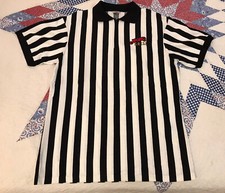 Vintage McGee's Grill black white stripe referee costume polo shirt sz large NEW