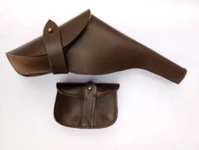 British .455 Webley Revolver Leather Holster w/Ammo Pouch DARK Brown Leather