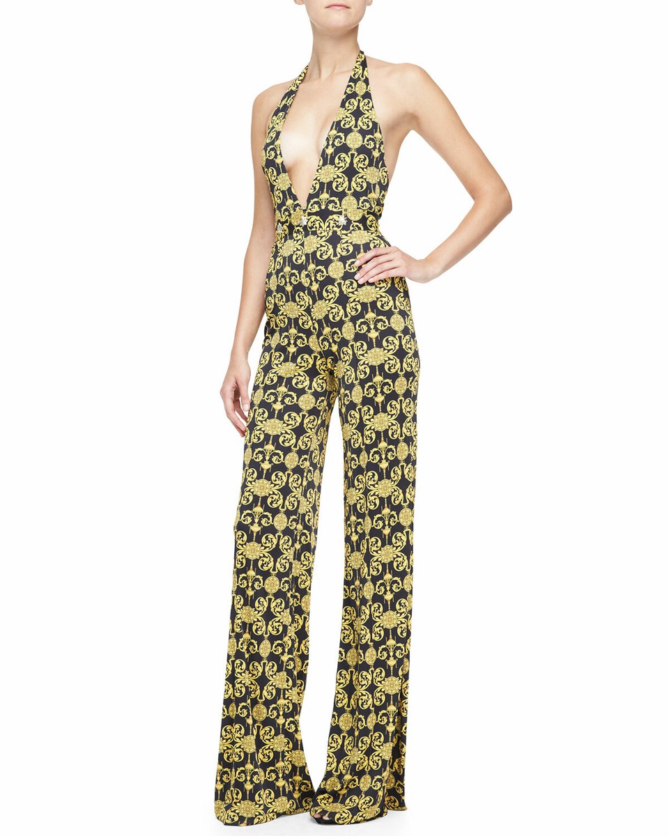 VERSACE COLLECTION ワンピース イエロー 40 VERSACE Plunged Open Back Sexy Jumpsuit IT 40 | eBay