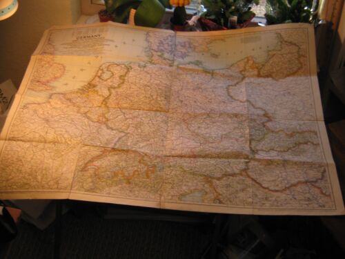 VINTAGE GERMANY AND ITS APPROACHES MAP WWII National Geographic July 1944