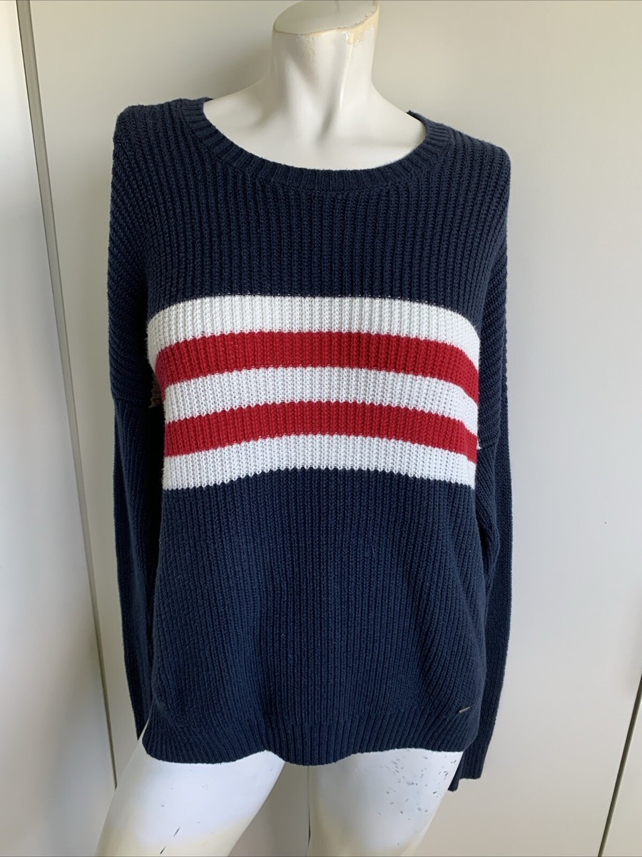 Hollister Ribbed Sweater Women's S Blue Striped Long Sleeve