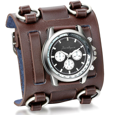 Punk Style Men's Wide Leather Watch Three Leather Straps Cuff Fashion Wristwatch