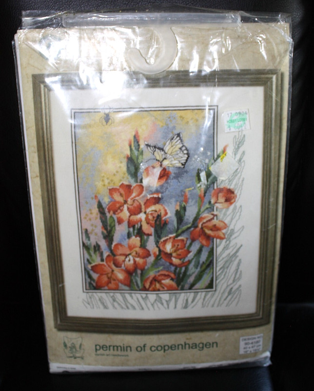 Permin of Copenhagen Butterfly flowers counted cross stitch kit opened no needle