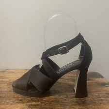 Bakers Shoes Strappy Heels Satin Women's 6 Open Toe Chocolate Brown Y2K Style