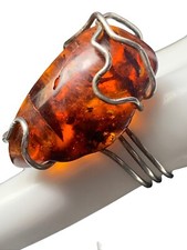 Genuine artisan made Extra large Baltic amber sterling silver chunky Ring Size
