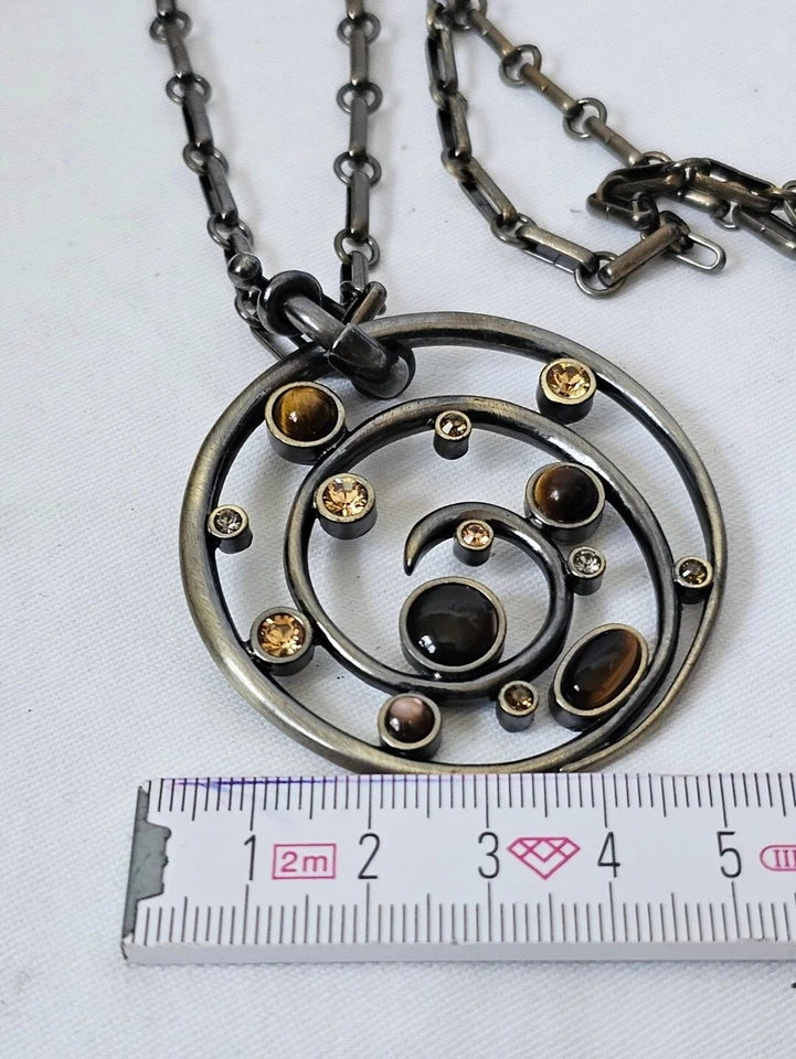 Dyrberg Kern Halskette/Anhänger Bronziert Runden Strass Edelstein Tigerauge . - Bild 4 von 4