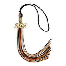 Endea Graduation Black/Orange/White Mixed Color Tassel With Gold Date Drop