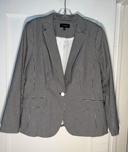 Talbots Gingham Check Black White One Button Blazer Size 14.  c749 - Picture 1 of 13