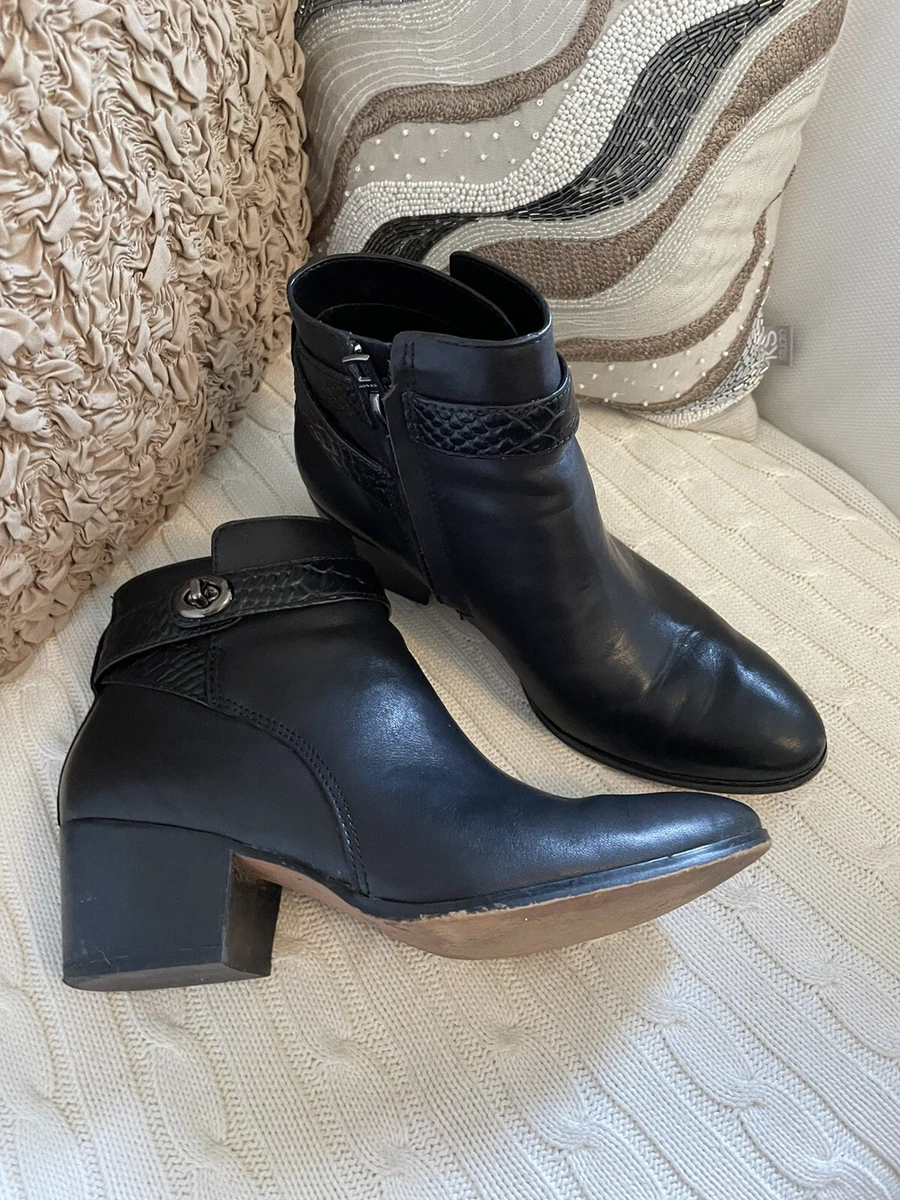 Coach Women s Patricia Black Leather Ankle Booties Block Heel