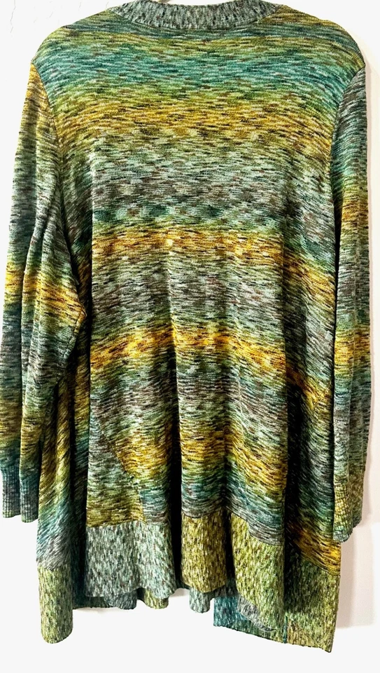 LORI GOLDSTEIN V-NECK OMBRE GREEN GOLD SWEATER WITH SIDE INSETS PLUS SIZE 3X - Image 4 of 4