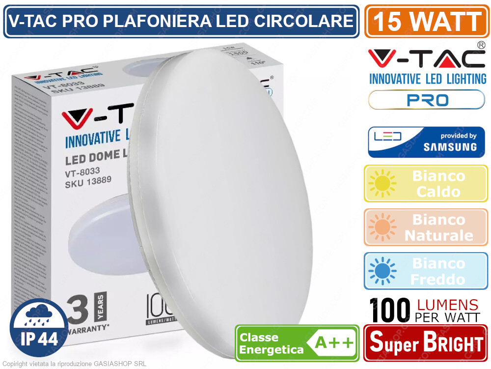 Plafoniera V-TAC PRO VT-8033RD 15W 1500LM Chip Samsung IP44 Bianca