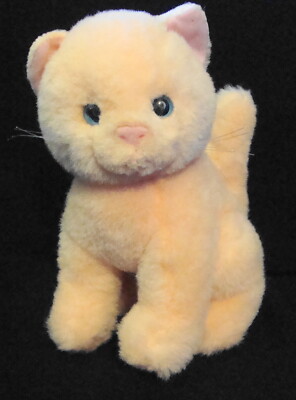 Vintage Stuffed Cat Kitty Peach Colored, Blue Eyes Korean Design
