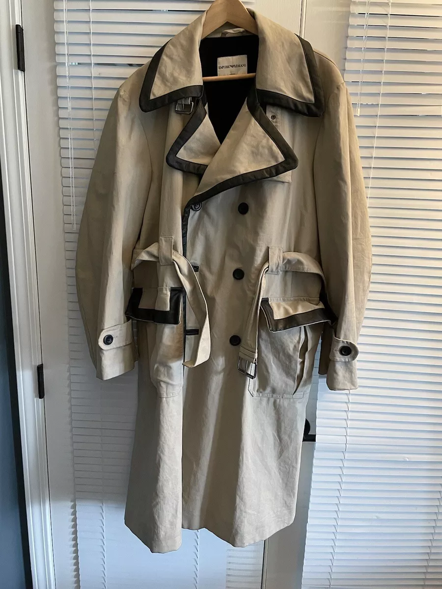 Vintage Emporio Armani Khaki Trench Coat Cotton/hemp Coated Rain ...