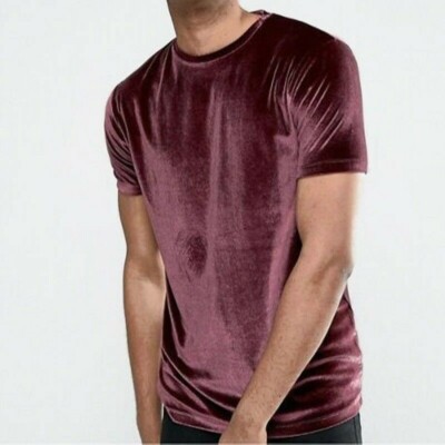 Herren Damen Samt Kurzarm Rundhals Velour Top T-Shirt Retro Hemd