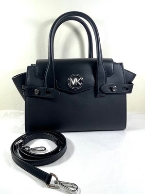 MICHAEL KORS CARMEN BLACK Silver SAFFIANO LEATHER Medium SATCHEL SHOULDER BAG