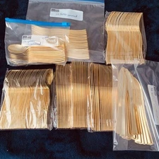 Golden Plastic Knives, Forks, Spoons Heavyweight Weddings Parties Unused