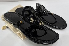 Tory Burch Miller Black Patent Leather Sandals Sz 7 1/2 7.5 With Dust Bag
