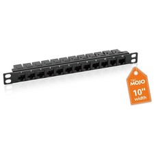 12 Port Cat6 Patch Panel 0.5U Rack Mount Keystone Coupler Fits 10 Inch Black