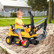 Kids Yellow Ride-on Excavator Electric Tractor Digger 30°Rotatable Function