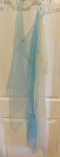 Vintage Mellow Sheer Scarfs Japan 1 w/Pearls, Azure, 1 Tan w/Watercolor Floral
