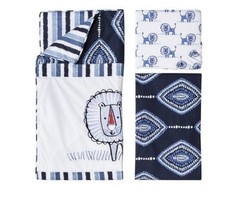 Mudhut Izula Baby Crib Bedding Set 3 Piece Blue - Lion - Sheet, Blanket, Ruffle
