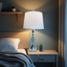 24.75" Modern Silver LED Table Lamp Nightstand Bedroom Living Room Office Light