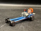 Original 1971 Mattel Hot Wheels Redline Blue Farbs Hy Gear Dragster w/Goggles