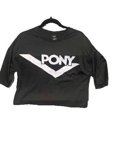 T shirt PONY cropped nera media atletica vestibilità ampia maglietta elasticizzata RN #63619