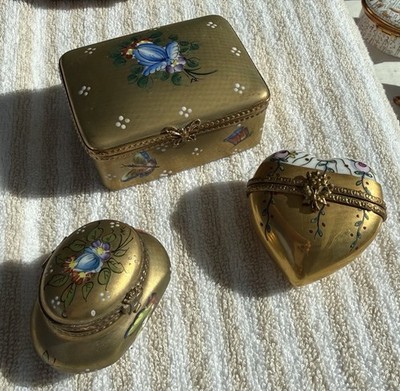 Lot of 3 gold  Rochard (2) and Heart Shaped Limoges France Trinket Box