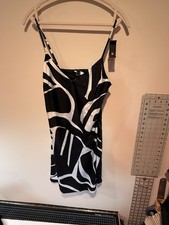 Forever 21 Women’s Silky Slip Dress Small/Black White Graphic Spaghetti Straps
