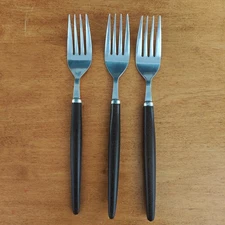 3 Everbrite Stainless Forks Brown Composite Canoe Handle Flatware MCM Korea 7.75