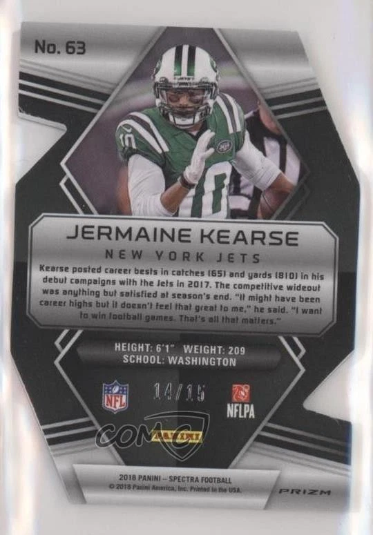 2018 Panini Spectra Neon Pink Prizm Die-Cut /15 Jermaine Kearse #63 - Image 2 of 2