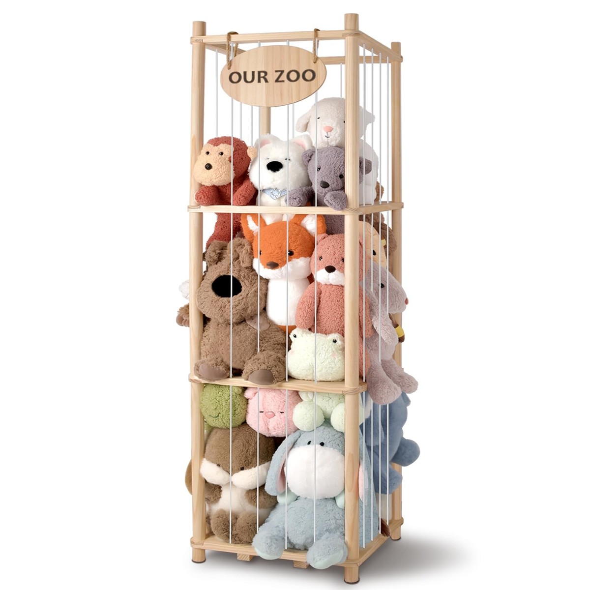 Stuffed Animal Storage Organizer Thick Wooden Toy Zoo for