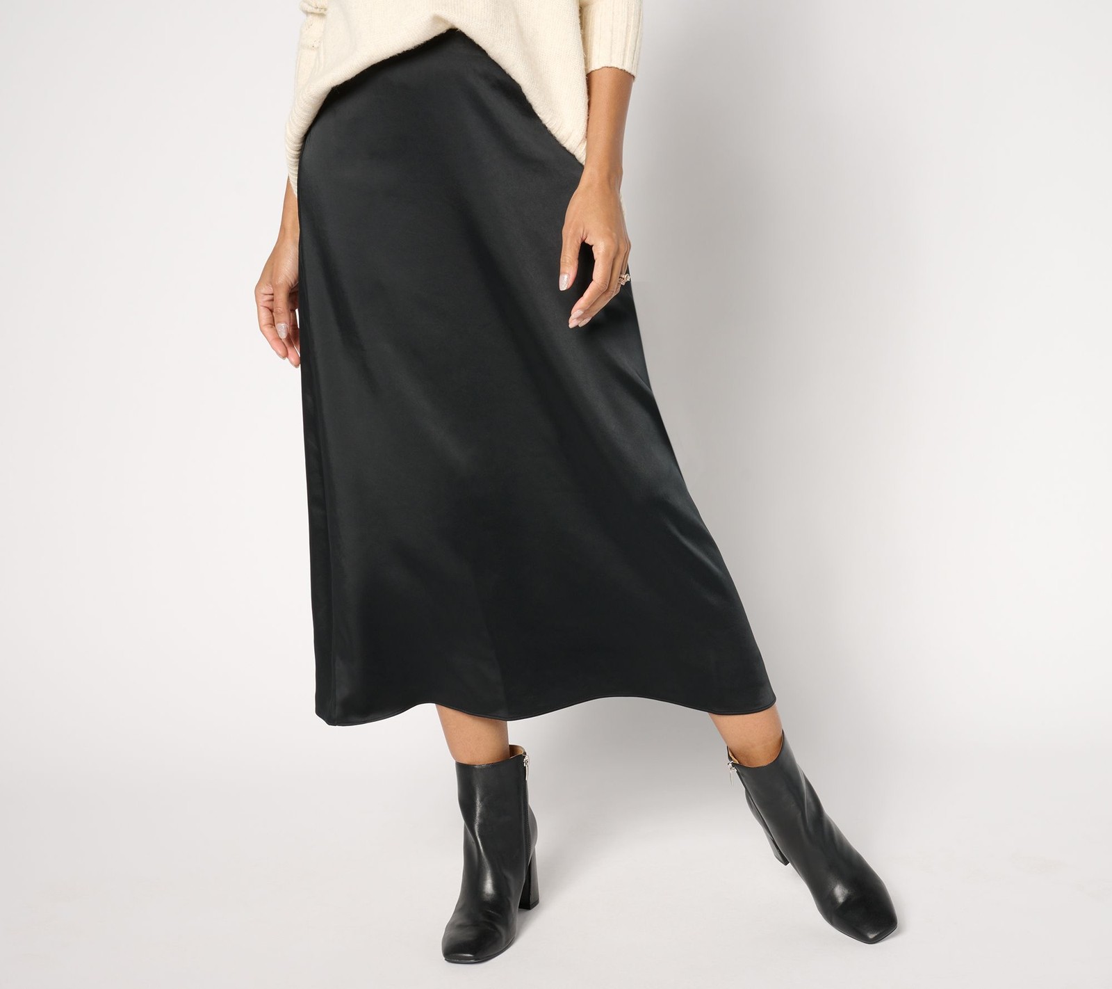 Me by Jennie Garth Women's Petite Skirt PS Brookline Satin Midi Black A667996