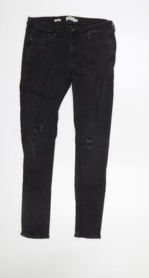 Topman Herren Schwarz Skinny Distressed Jeans 32R Slim Fit Denim