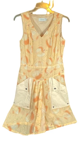 Abito Coach stampa mela taglia 4 pesca estivo scollo a V lusso primaverile designer