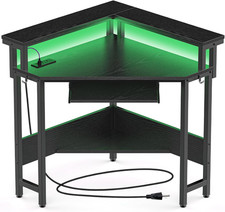 Conner Desk Home Office Computer Desk for Small Space with LED Lights Gaming Tab