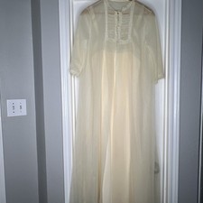 Vintage Sears 1950  s Chiffon Lingerie Peignoir Set Sheer 2 Pc Cream Sz 36 M Lace