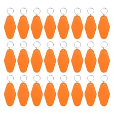 Vintage Motel Keychain, 24 Pack Blank Hotel Keychains Key Tag, Bright Orange