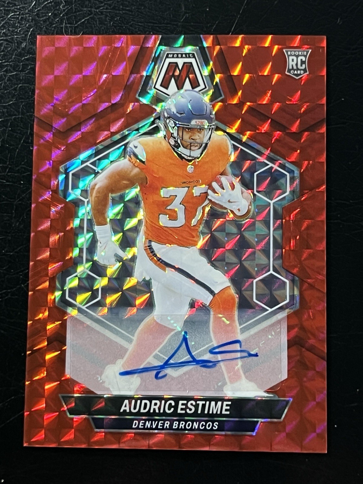 2024 Mosaic Audric Estime Auto RC Red Prizm /199 #392 Rookie Denver Broncos