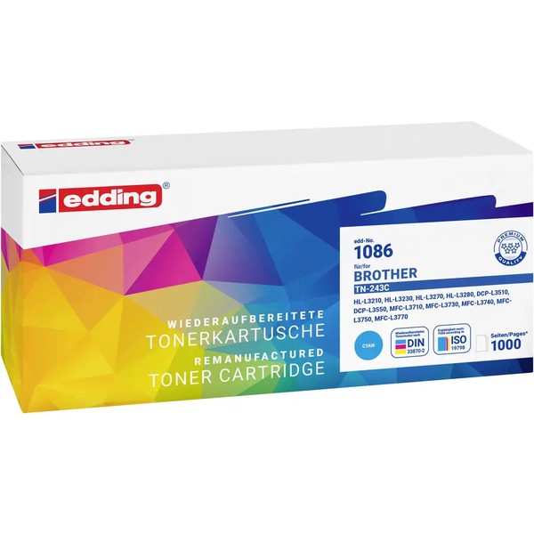 Edding Toner Ersetzt Brother TN-243 Kompatibel Cyan 1000 Seiten EDD-1086 18-1086-image