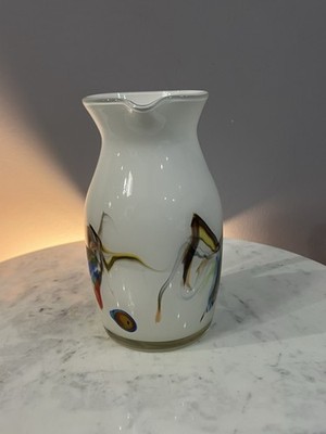 Dalian Snowflake Color Swirl Glass Pitcher Jug Art Glass - Collectible H8 
