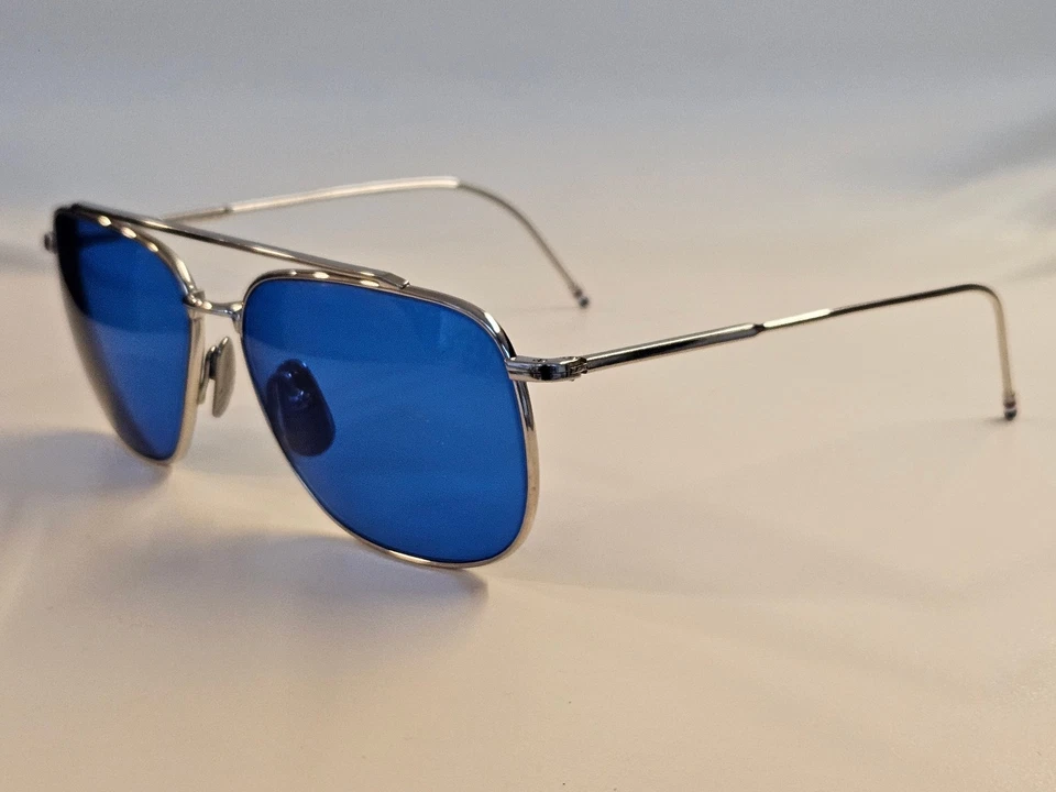 Thom Browne TB-100-A-T-SLV-58 Sunglasses Silver Frame Blue Lens 58mm Eyewear - Image 3 of 4