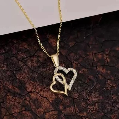 1Ct Round Cut Simulated Diamond Double Heart Pendant In 14K Yellow Gold Plated