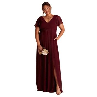Birdy Grey Hannah Empire Chiffon Maxi Bridesmaid Dress Cabernet Red Pockets XXL