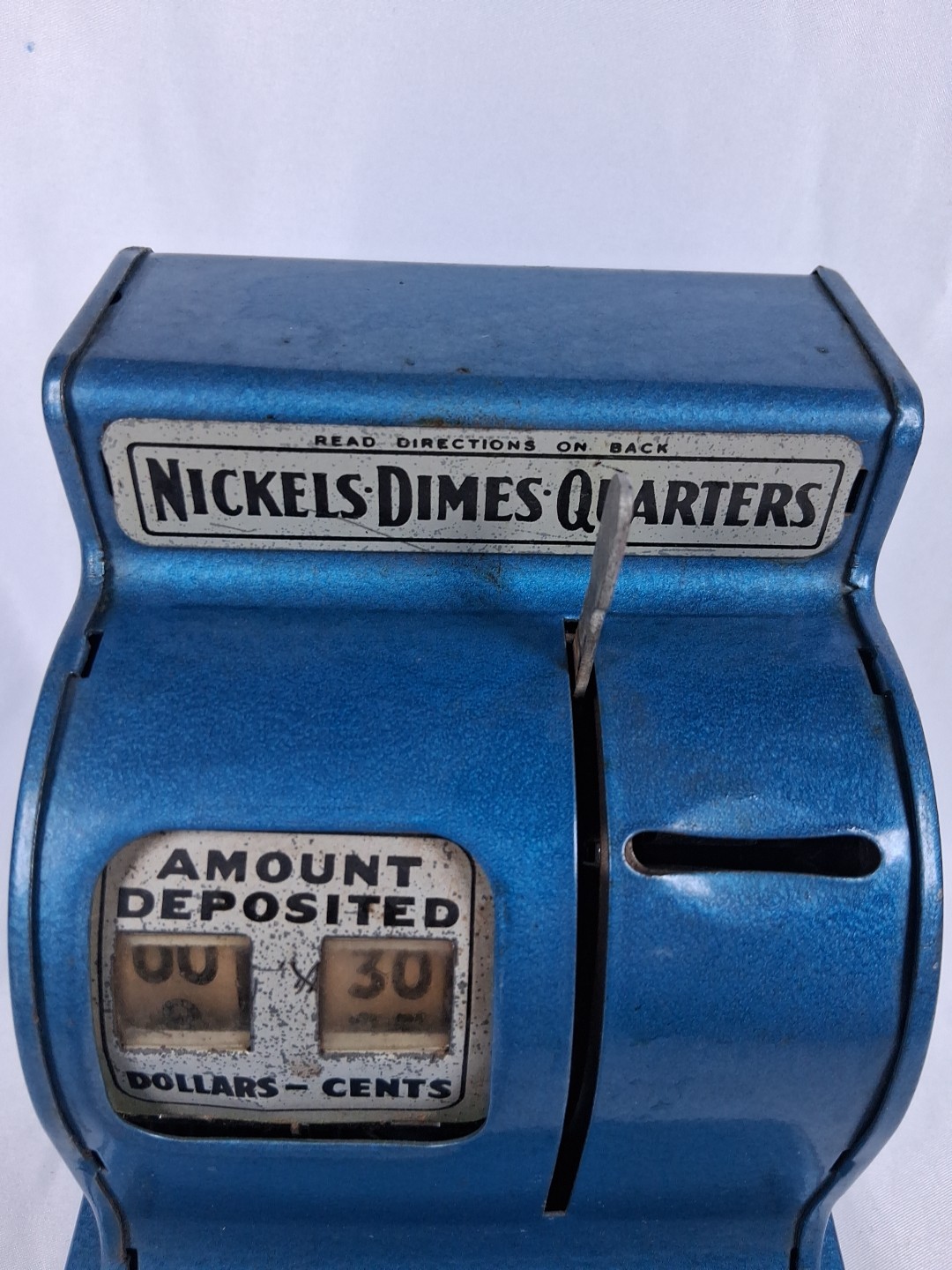 как выглядит Antique Uncle Sams Cash Register Tin Bank 3 Coin Metal Blue Vintage фото