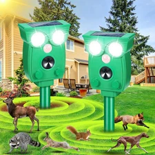 2 Pack Solar Ultrasonic Animal Repellent Dog Cat Skunk Deer Raccoon For Garden