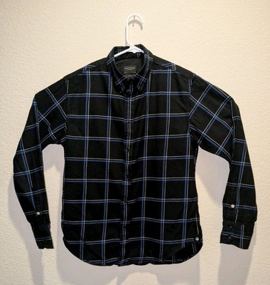 Rag & Bone Fit 2 Flannel Shirt Mens Black Blue Plaid LS Button Up - M