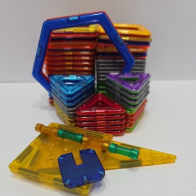 Lot of 68 Magformers Magnetic Building Tiles Various Shapes, Sizes, and Colors